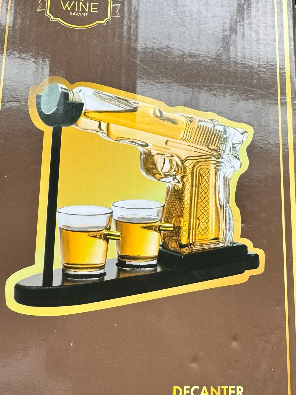Avanti Gold Gun-Shaped Decanter with Two Shot Glasses